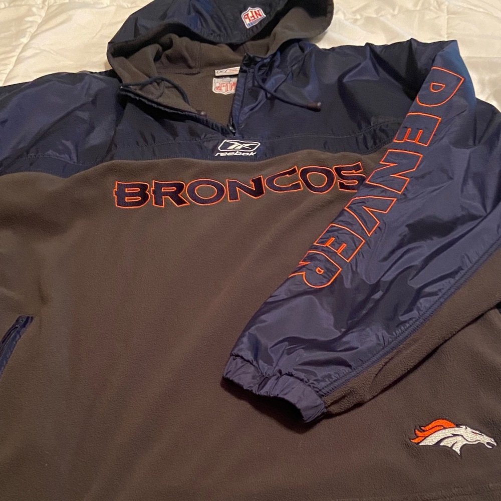 Reebok Navy and Gray Broncos Pullover